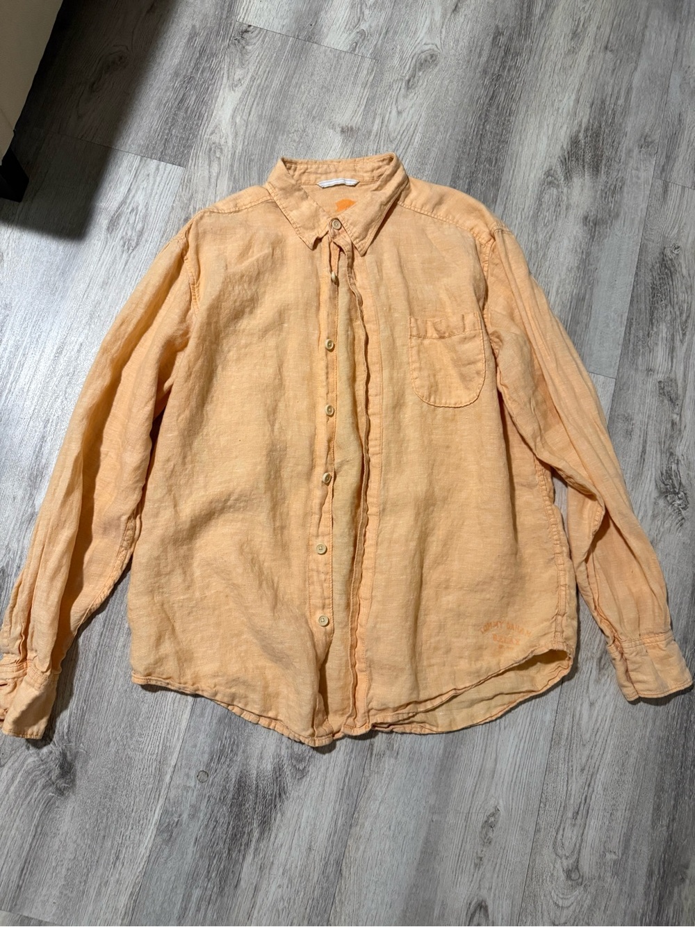 Tommy Bahama Relax Orange Peach Linen Button Up Shirt Men's Large Long Sleeve